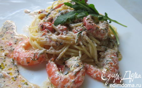 Рецепт Спагетти с томатами и креветками