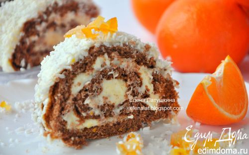 Рецепт Шоколадный рулет с ванильно-апельсиновым пудингом и кокосом