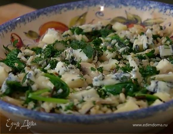 Рис с горгонзолой, шампиньонами и шпинатом 