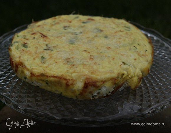 Рисовый пирог с творогом и зеленым луком