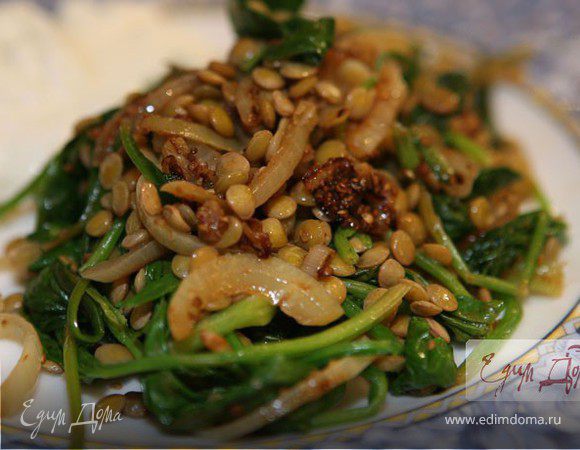 Чечевица со шпинатом, тмином и кориандром