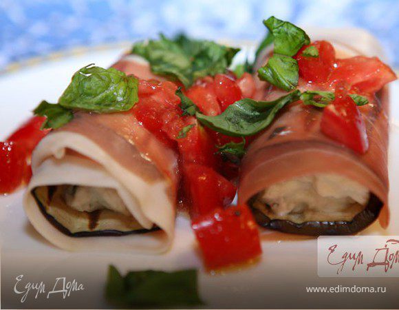 Рулетики из баклажанов и ветчины с творожной начинкой