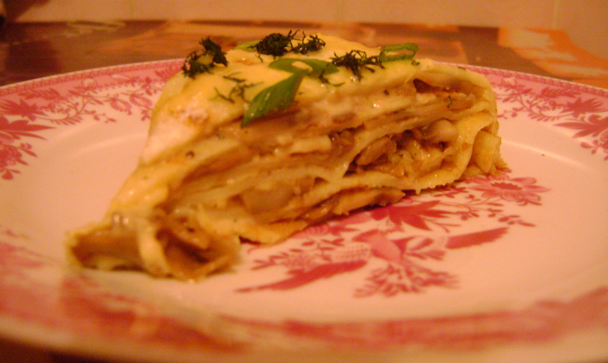 Блинный торт с грибами