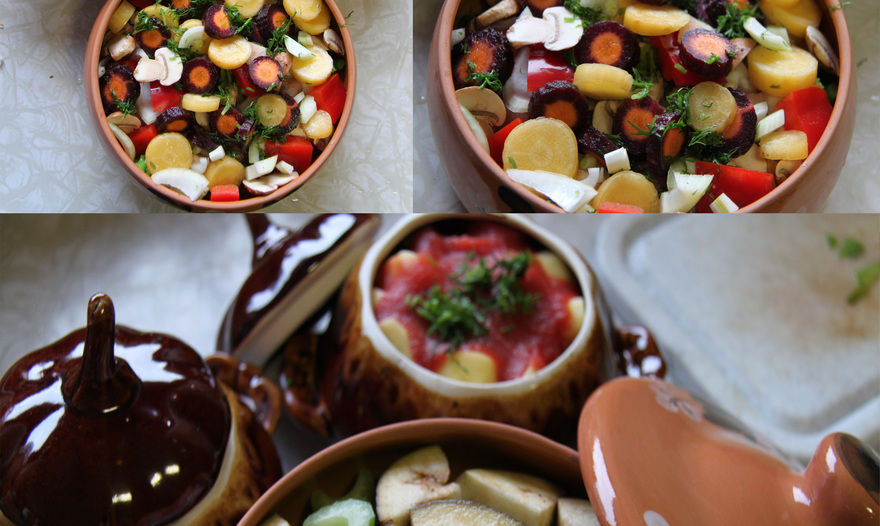 Свинина с овощами в горшочках