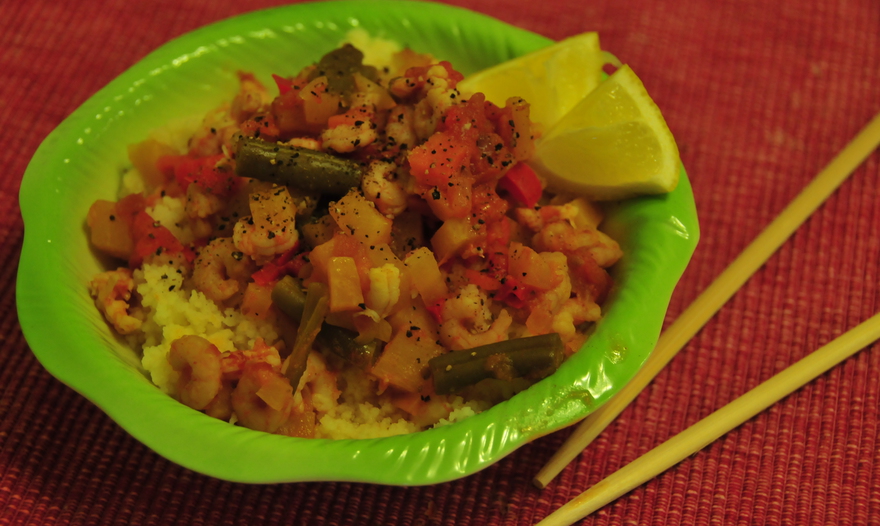 Креветки с овощами