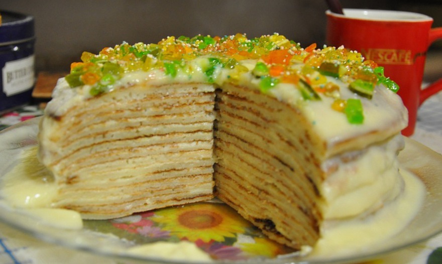 Блинный торт с лимонным кремом на Масленицу