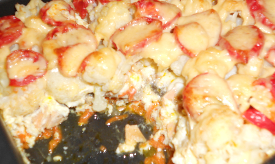 Цветная капуста, запеченная с лососем