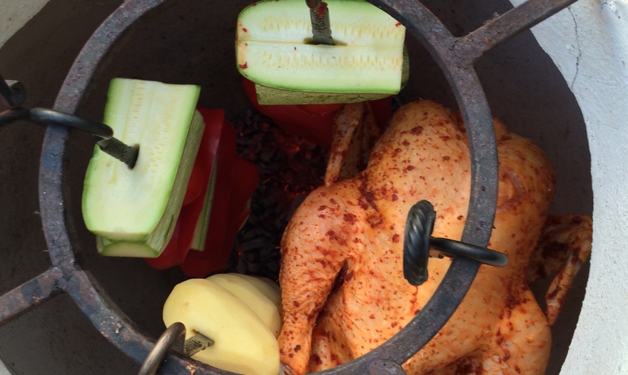 Фазан и овощи в тандыре