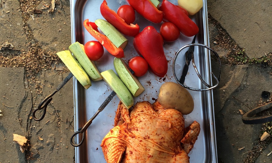 Фазан и овощи в тандыре