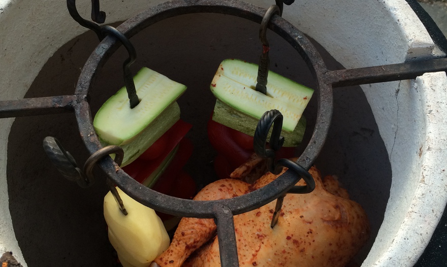 Фазан и овощи в тандыре