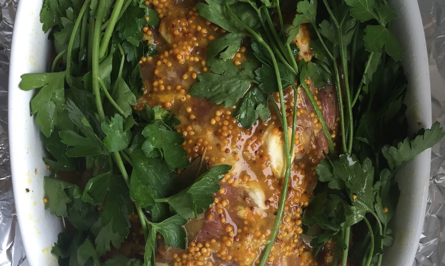 Свинина, запеченная в апельсиновом джеме с горчицей 