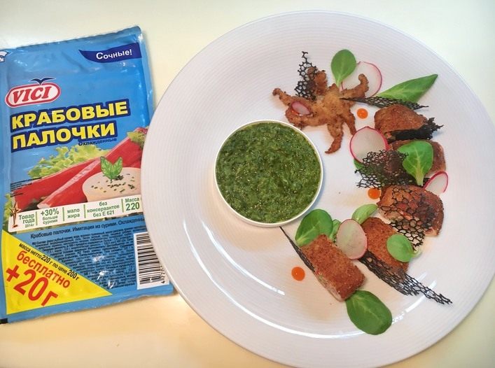 Кальмар, фаршированный крабовыми палочками