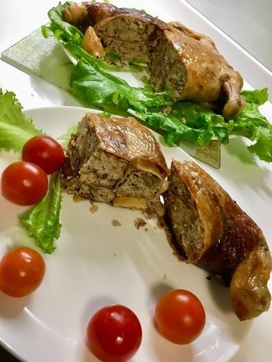 Курица, фаршированная блинами