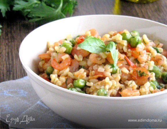Булгур с креветками и зеленым горошком: ощущаем средиземноморский бриз на собственной кухне Булгур с креветками и зеленым горошком: ощущаем средиземноморский бриз на собственной кухне