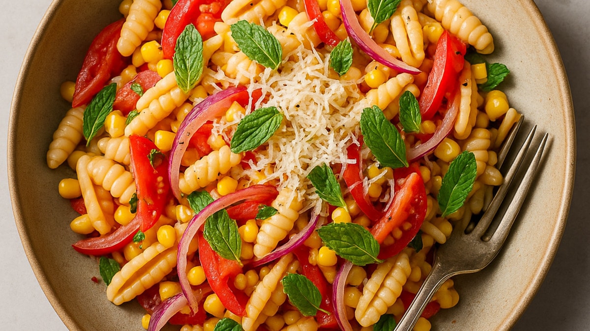 "Готовлю все лето!": паста с кукурузой, мятой и красным луком