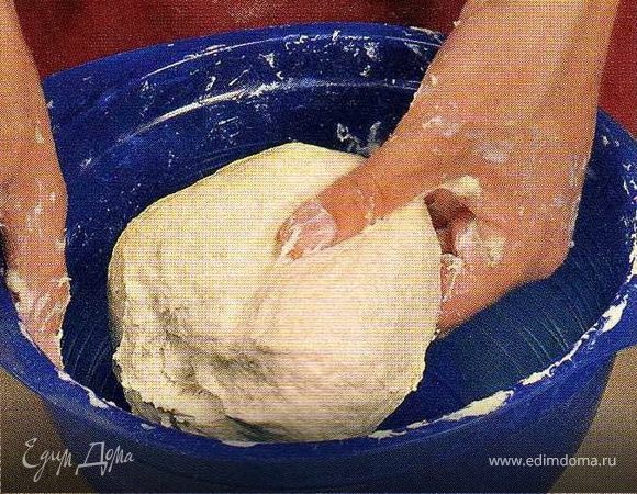 Дрожжи развести в 0,5стакана кефира. Муку и соль просеять горкой в большую миску.В середине горки сделать углубление и постепенно влить оставшийся кефир,разведённые дрожжи и размягчённое сливочное масло. Замесить мягкое тесто,накрыть и поставить в тёплое место на 1,5-2ч. пока тесто не увеличится вдвое.