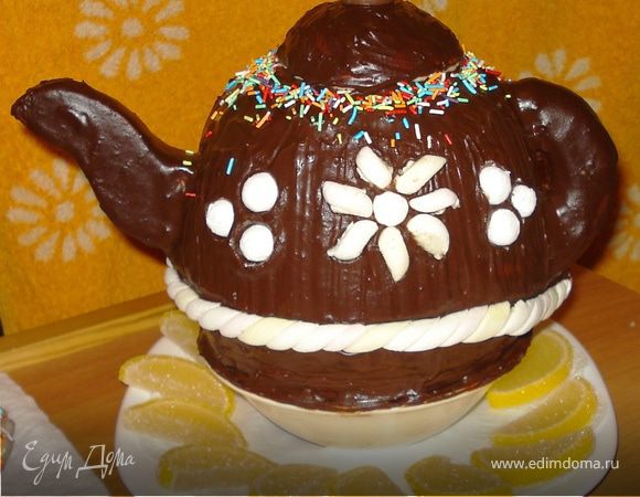 Покрываем ганашем, на крышку либо изюминку в шоколаде, либо фундук в шоколаде. и украшаем чайник