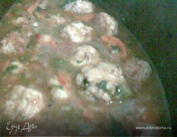 В мясной фарш добавить специй для мяса и одно яйцо.Хорошо перемешать сформировать маленькие тефтели и обжарить на растительном масле с обеих сторон,предварительно запанировав их в муке.
