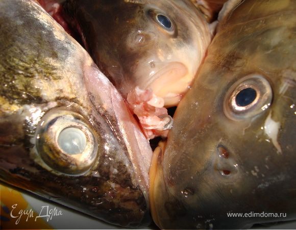 Удалить жабры, вымыть рыбьи головы и хвосты. Картофель нарезать кубиками, морковь - "шайбами". 