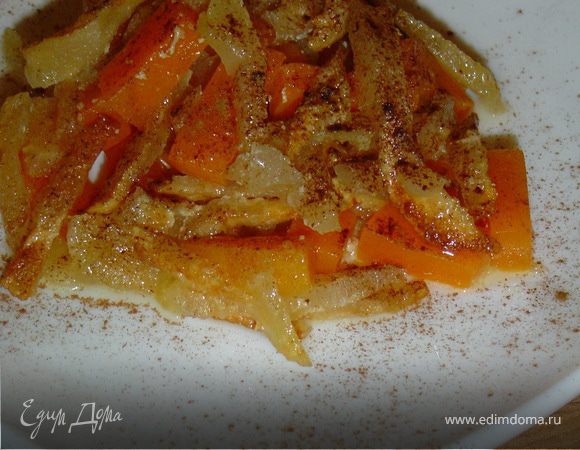 Выкладываем на тарелки, посыпаем измельченными орехами, корицей