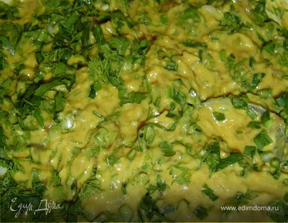 сыр и измельченную зелень. Все тщательно перемешиваем