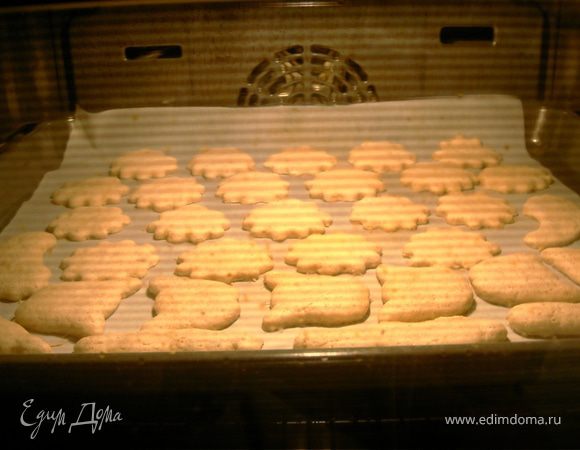 Смазать противень маслом, присыпать мукой(я выпекал на бумаге без масла и муки) и выложить на него печенье. Выпекать, в разогретой до 180С, духовке 25-30 минут (хватило 20)