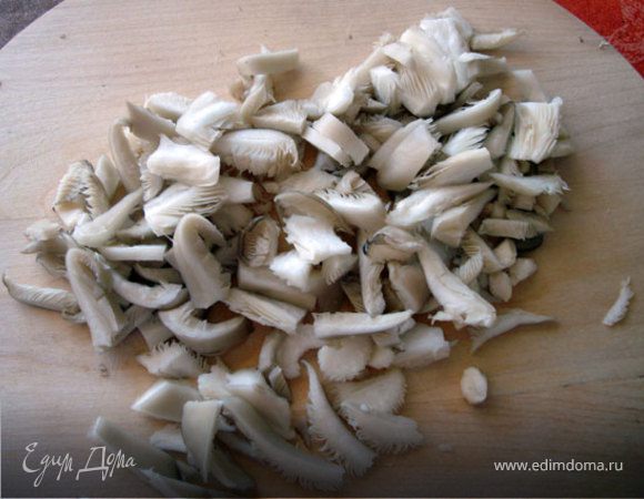 Грибы хорошо промоем под проточной водой и нарежем мелкими кусочками. Опустим в холодную воду(около 1 л), доведем до кипения. Снимем пену, немного подсолим и будем варить на среднем нагреве минут 25-30.