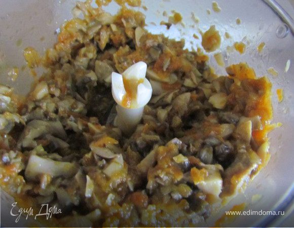 Лук, морковь и грибы немного измельчить в блендере.