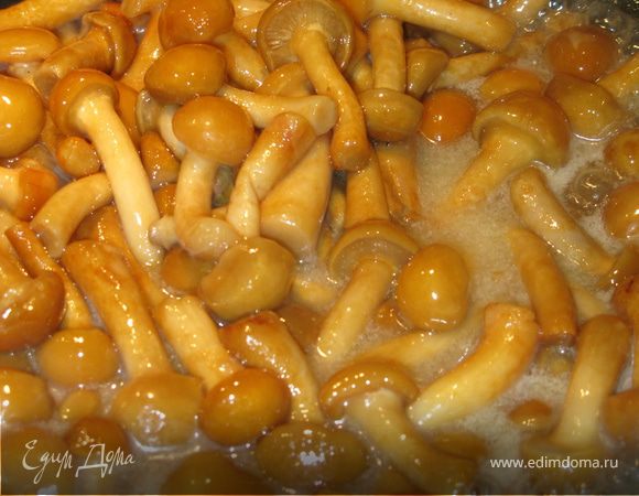 Чеснок вынуть и положить опята. Прогревать их минут 5.