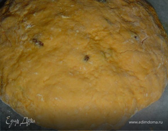 Выложить тесто на посыпанную мукой поверхность и немного вымесить.