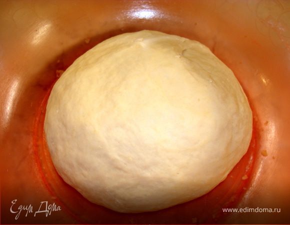 Займемся тестом. Берем ¼ стакана теплой воды, растворяем в ней дрожжи и сахар, хорошо размешав их. Дать постоять минут 15. Когда дрожжи покроются пышной шапкой, вылить их в миску, предназначенную для замеса теста. Затем добавить туда соль и остальную воду. Размешать и, постепенно добавляя просеянную муку, замесить тесто. В самом конце добавить 1,5 столовые ложки оливкового масла ( я брала то, в котором у меня были замочены помидоры) и еще раз хорошо вымесить. Моя бабушка всегда говорила, что чтобы тесто получилось на славу, нужно на столе вымесить его 100 раз. Поэтому я минуты не считаю, я считаю разы))) Но если вам лень считать, то засеките минут 5-7. Потом кладем тесто в миску, смазанную растительным маслом, затягиваем пленкой и ставим в теплое место на 1 час, пока оно не увеличится вдвое.