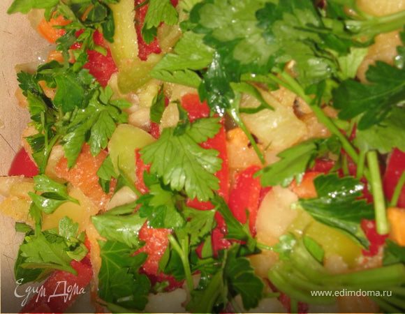 Слой перца и посыпаем зеленью