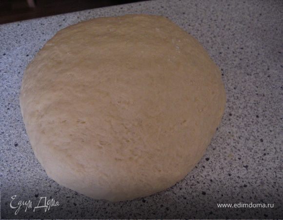 Вымешивая,всыпьте оставшуюся муку. Вымешивайте тесто пока оно не станет эластичным. Положите в смазанную маслом миску и накройте пленкой и дайте подойти