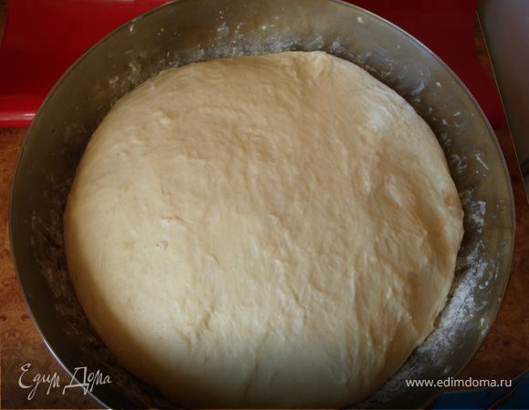 Через час-полтора (может и через два - всякое бывает) тесто увеличится в два раза. Моем руки, хорошенько вытираем, окунаем в муку и опускаем тесто, снова накрываем и возвращаем миску на место.