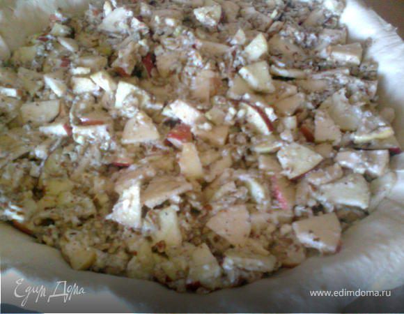 Яблочную смесь ровным слоем выложить в форму с тестом. Cмазать тесто желтком.