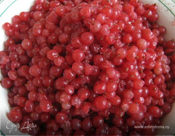 Смородину перебрать и вилкой снять ягоды с веточек.Равномерно разложить ягоды на тесте.