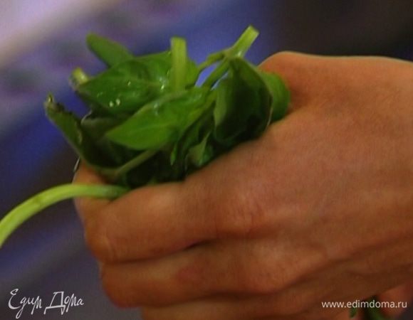 Листья базилика слегка измельчить руками.
