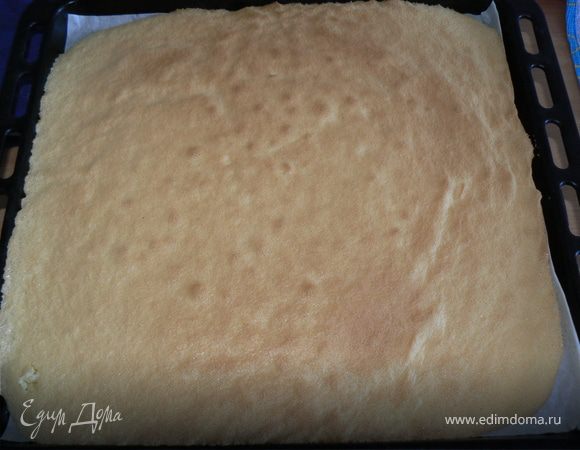 Поставить в разогретую до 180-200 градусов духовку, выпекать в течение 20-25 минут.(готовность проверить спичкой). Бисквит получается бледный.