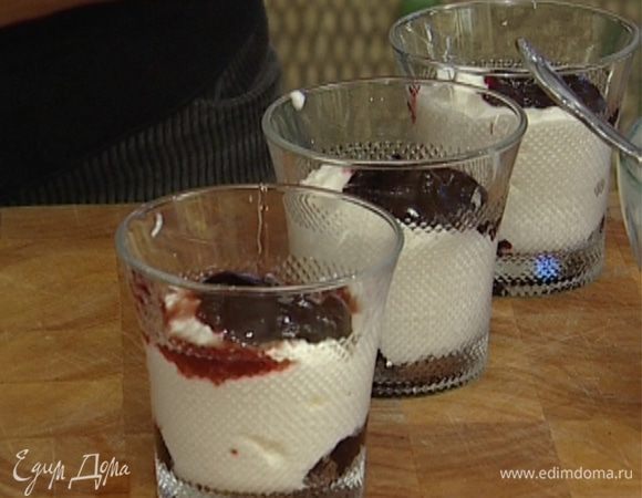 Выложить в стаканы по 2 ч. ложки варенья, затем по 3–4 ст. ложки простокваши и еще немного варенья, полить ликером, украсить листьями мяты и поставить на 20–30 минут в холодильник. Подавать с козинаками.