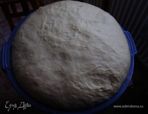 Рукой начинаем замешивать тесто,подливая растительное масло.Тесто вымешиваем минут 10,долго не нужно,чтоб тесто было мягкое и пушистое,можно подсеивать немного муки.Когда тесто уже не будет приставать к рукам,накрываем его пленкой и ставим в теплое место чтоб очень хорошо подошло.