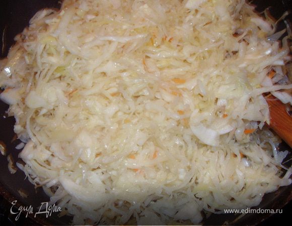 Пока тесто подходит нашинкует свежую капусту.Лук нарежем мелко,морковь на терку,припускаем на растительном масле,к ним добавляем свежую капусту.Когда свежая капуста станет мягкой и подрумянится,кладем квашеную капусту т тушим в глубокой сковороде до готовности.Присолить ,поперчить по вкусу.