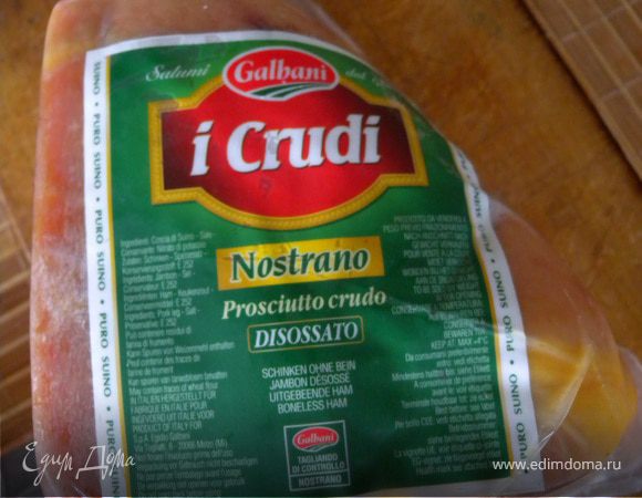Выложить на горячую сковороду полосочки прошутто 