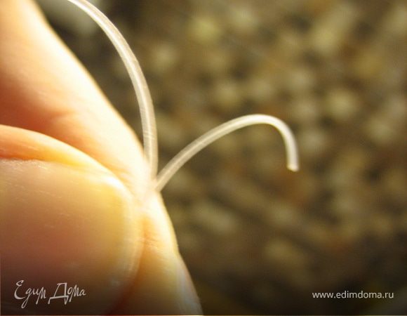 взять два кусочка фунчезы и сделать усики бабочке.