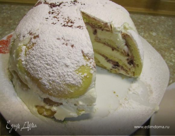 Поставить в холодильник на 2-3 часа.
Достать перевернуть, снять пленку.
Сверху посыпать сах.пудрой или украсить по усмотрению.)
