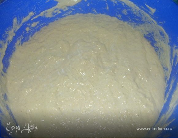 Добавить через 4о минут дрожжи и соль,снова хорошо перемешиваем и оставляем еще на 40 минут,чтоб тесто подошло.