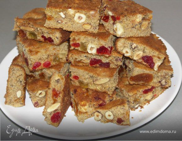 Слегка остудить бисквит.Порезать на квадраты и можно кушать:)Приятного аппетита!Пирог получился воздушный,ароматный и вкусный:))