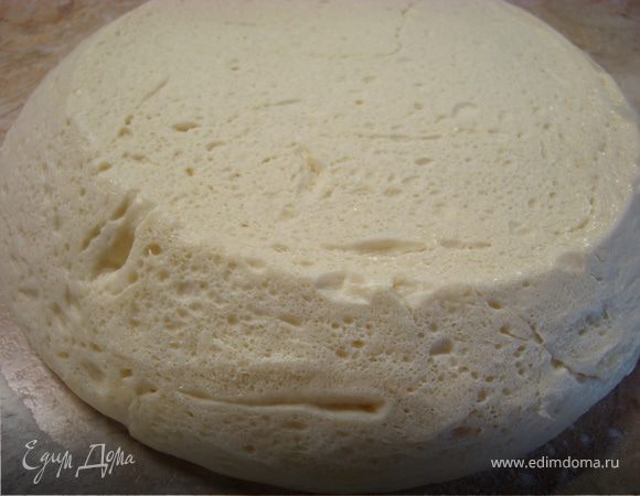 Смазать растительным маслом миску, выложить в нее тесто, затянуть пленкой и поставить в теплое место на 1 час. Тесто должно увеличиться в 2 раза…