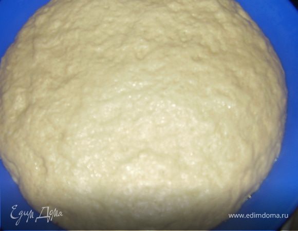 Перенести тесто на рабочий стол,полить его оливковым масло и месить тесто 7-10 минут.Затем смазать миску оливковым маслом,положить в нее тесто ,обвалять его хорошо в масле ,чтоб со всех сторон тесто покрылось маслом,накрыть пленкой и дать хорошо подойти.