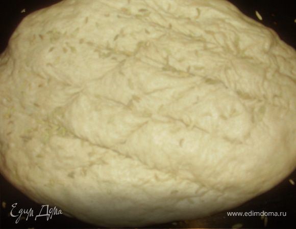 У меня решетка,один хлеб я еще присыпала зернами фенхеля,поставить в разогретую до 190 градусов духовку.