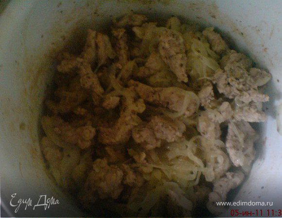 и добавить в мясо,обжарить,помешивая